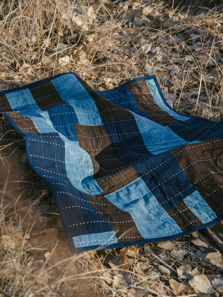 hand pieced indigo Japanese fabric quilt