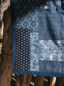 detail of PFAU quilt made from antique Japanese indigo fabric